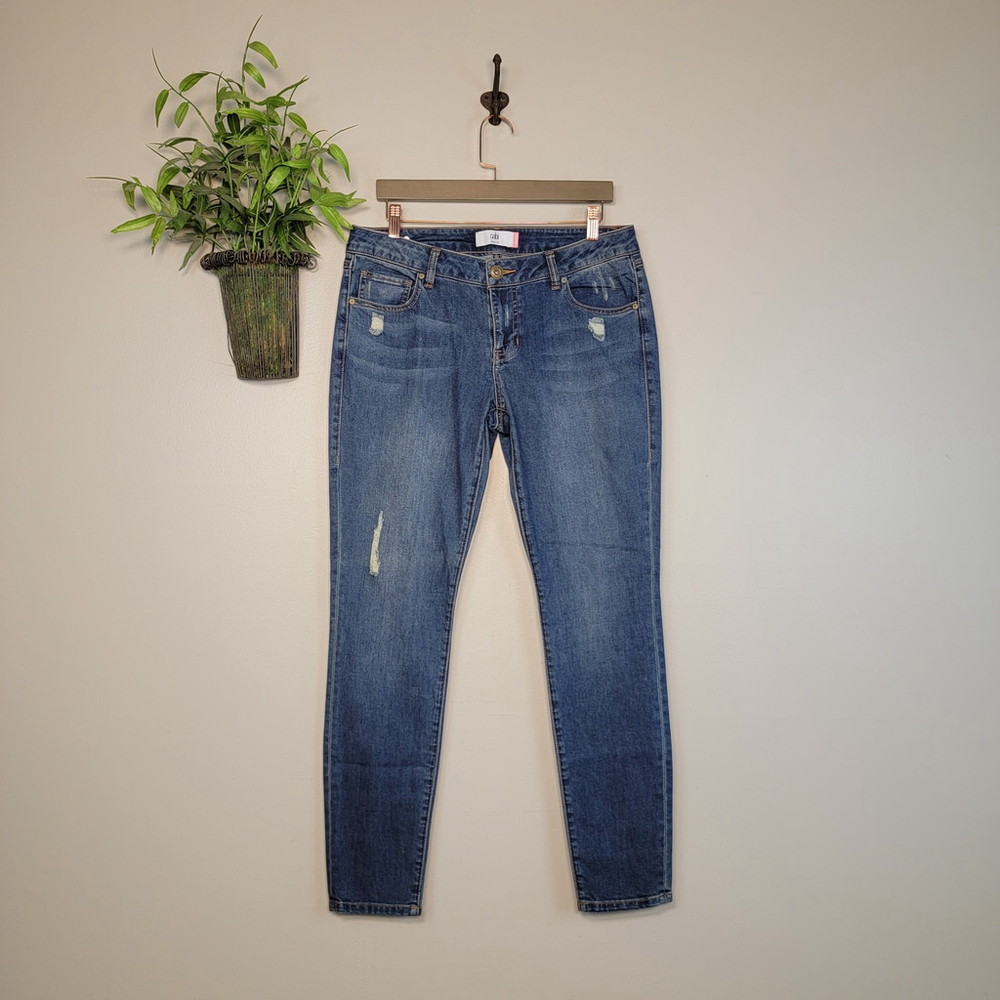 NWOT Cabi Skinny Distressed Mid Rise Medium Wash Jegging Stretch Blue 10 Jeans